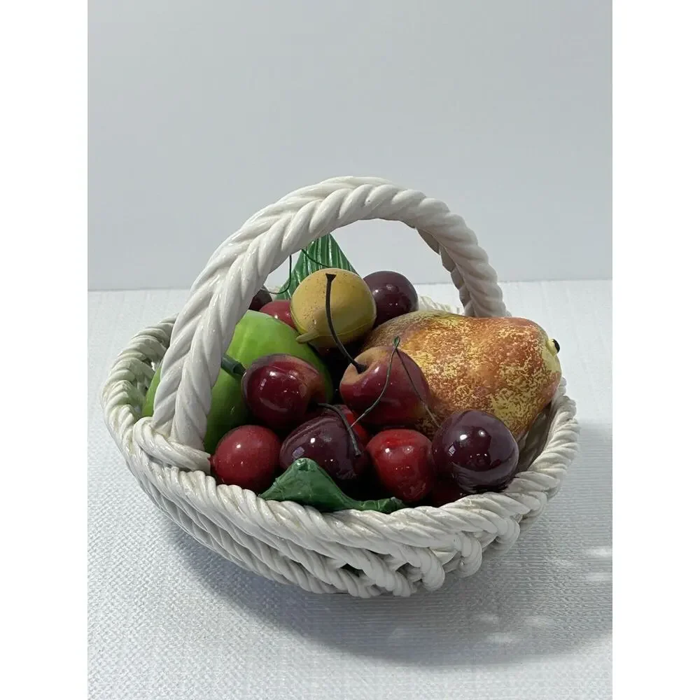 Vintage‎ 1980s MCM Centerpiece Bassano Italy Ceramic Hand-Painted Fruit Basket